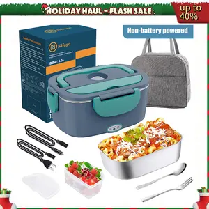 Electric Lunch Box Food Heater, 1.8L 3 in 1  Quick Heated Lunch Boxes for Adults, Portable Food Warmer for Car/Truck/Office with Fork Spoon and Insulated Carry Bag