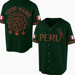 Custom Peru 3D Inca Tribal Flag Baseball Jersey - Personalized Name Shirt 2R