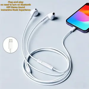 Plug-And-Play Lightning Wired Earbuds, Classic In-Ear Headphones with Mic & Volume Control, HiFi Stereo for iPhone, Gaming & Music