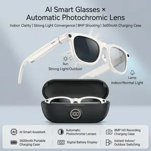 Smart AI Glasses 8MP Camera Real-time AI Translation 1200P Video Recording Music Playback with 3600mAh Charging Case