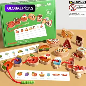 Wooden Greedy Caterpillars Rope and Bead Game, 1 Set Educational String Bead Toys, Children's Toys for Focus and Logical Thinking Training #GLOBAL PICKS