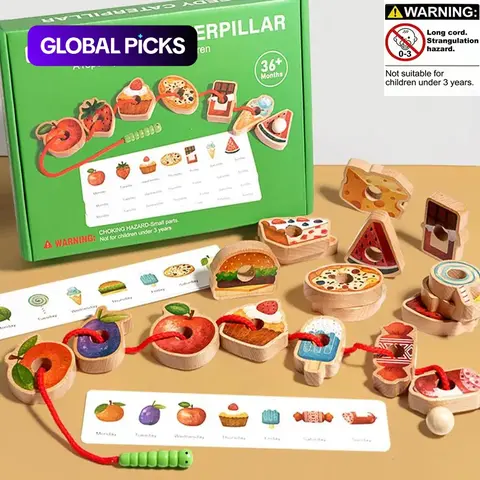 Wooden Caterpillar Rope & Bead Game, 1 Set Educational Stringing Beads Toy, Children's Toys for Develop Focus & Logical Thinking #GLOBAL PICKS