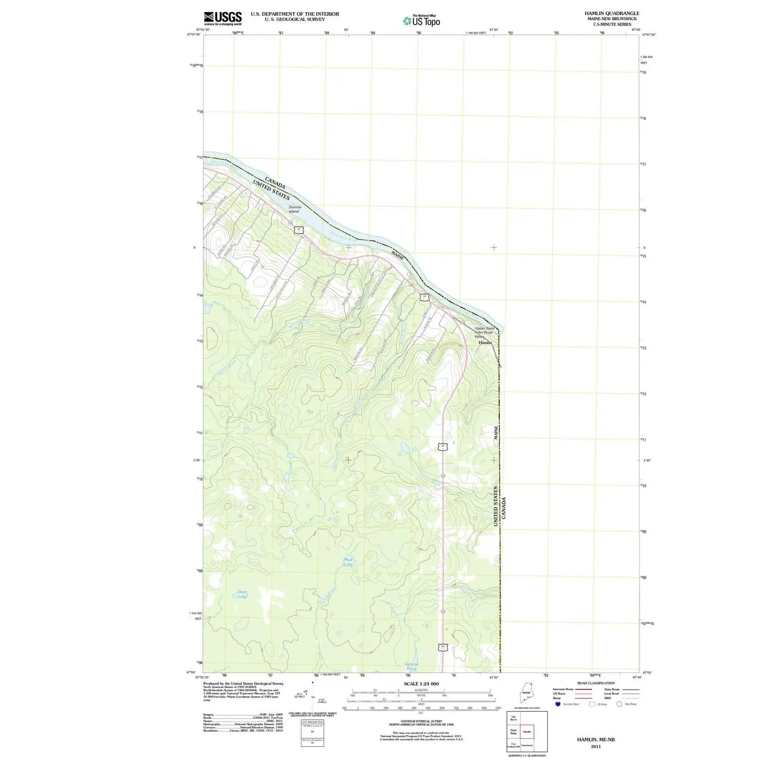 Hamlin Maine USGS Topographic Quadrangle Map, 2011, 1:24000