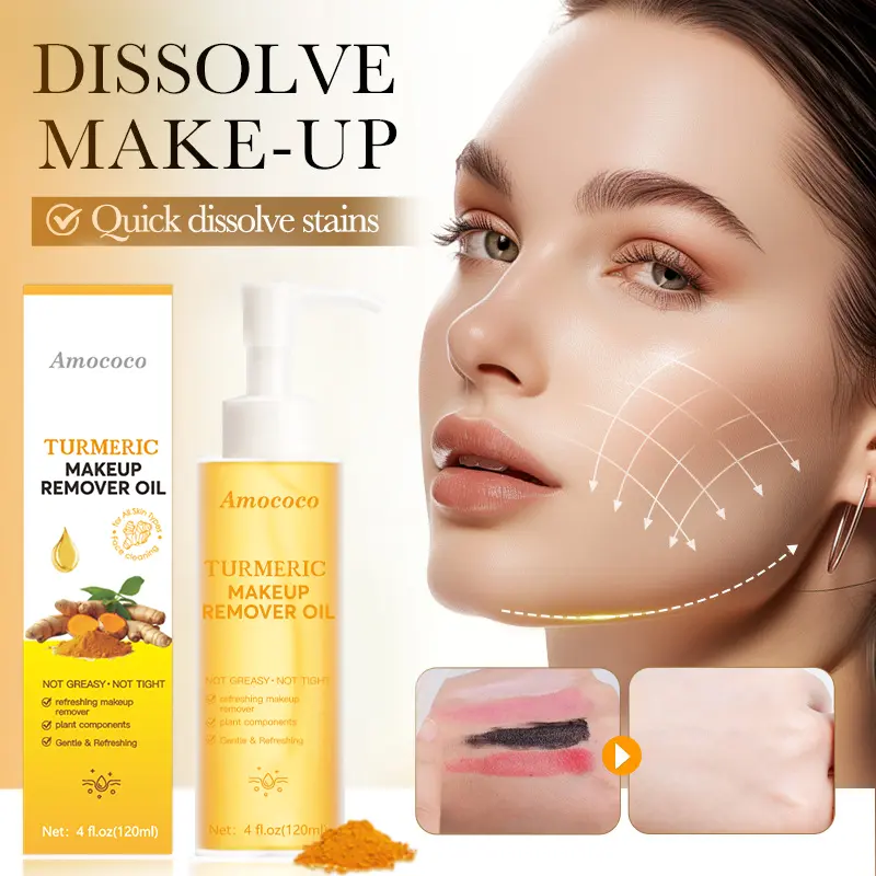 Amococo Turmeric Makeup Remover Oil - Melts Away Waterproof Makeup, Fast Emulsifying, Gentle on Skin
