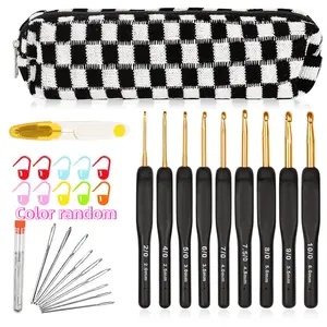1Set Black Gold Crochet Hooks Needles,Crochet Hook Set Soft Grips Knitting Hook for Crochet Yarn Craft, with Knitting & Crochet Supplies for Knitter