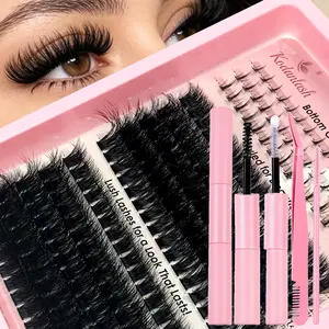 Lash Cluster Kit 5D Eyelash Clusters 10-18mm Eyelash Extensions Kit 60D/80D/100D/120D DIY D Curl Fluffy Wispy Lashes with Lower Lash Clusters(5MM/6MM/7MM Bottom Lashes) with Bond and Seal Eyelash Glue and Tweezers Makeup Cosmetic, Pestañas Kit Completo