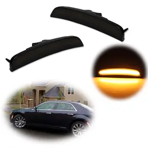 2pcs For Chrysler 300 2015 2016 2017 2018 2019 2020 2021 2022 2023 Amber LED Side Marker lamps Light Front Smoked Lens,Replace OEM 68214402AD, 68214403AD