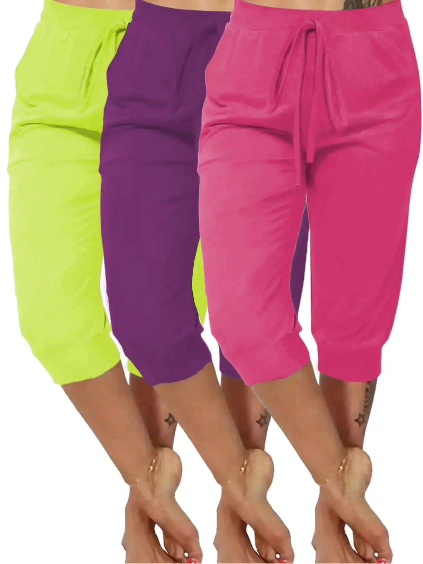 Women's Plus Size Sleep Pants Seven-Quarter Cuff Plain Comfortable Casual Home Wear Loungewear, Pajama Set, 3 Piece Set, All Seasons, Home Sleepwear