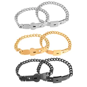 ORPHIC 2Pcs Lover Heart Love Lock Couple Bracelet with Lock Key Bangles Kit Couple Jewelry Gift