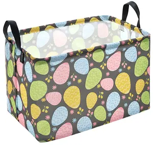 Rectangle Canvas Easter Basket,Gift Box,Bunny Basket,Nursery Hamper,Home Decor,Storage Box for Toys Clothes, Best Gift Choice for Boys and Girls