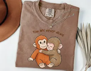 Comfort Colors Viral Punch Monkey Shirt, Cute Baby Monkey Hugging Plush Toy Graphic Tee, Emotional Animal Lover Gift, Soft Vintage Washed Unisex T-Shirt, Cozy Aesthetic Monkey Meme Shirt