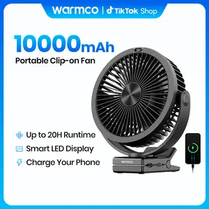 Warmco 10000mAh Clip on Fan Battery Operated, Portable Rechargeable Desk Fan with LED Display, 4 Speeds, Quiet Airflow, 360° Rotation for Golf Cart, Treadmill, Camping, Bedroom