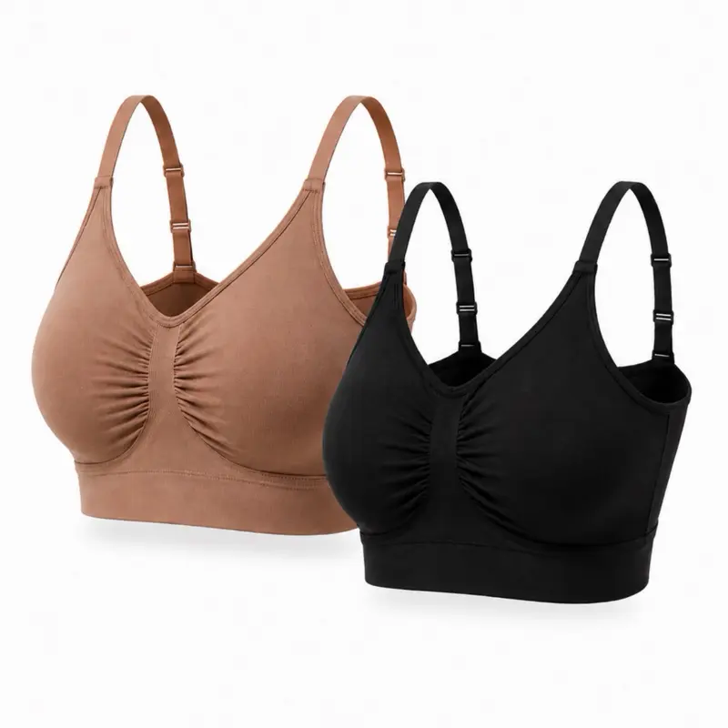 F. Women's Wire-Free Adjustable Everyday Comfort Bra Set - Beige, Black