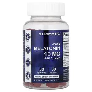 Vitamatic Vegan Melatonin Gummies, Natural Strawberry, 10 mg, 60 Gummies