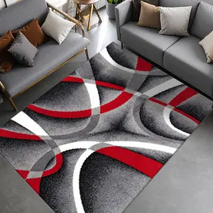 Velvet, Soft Modern Abstract Style Curve Elements Pattern Printed Carpet, Modern Geometric Rug, Geometric Graphic Rug, Home Decoration Carpet, Living Room, Bedroom, Abstract Area Rugs