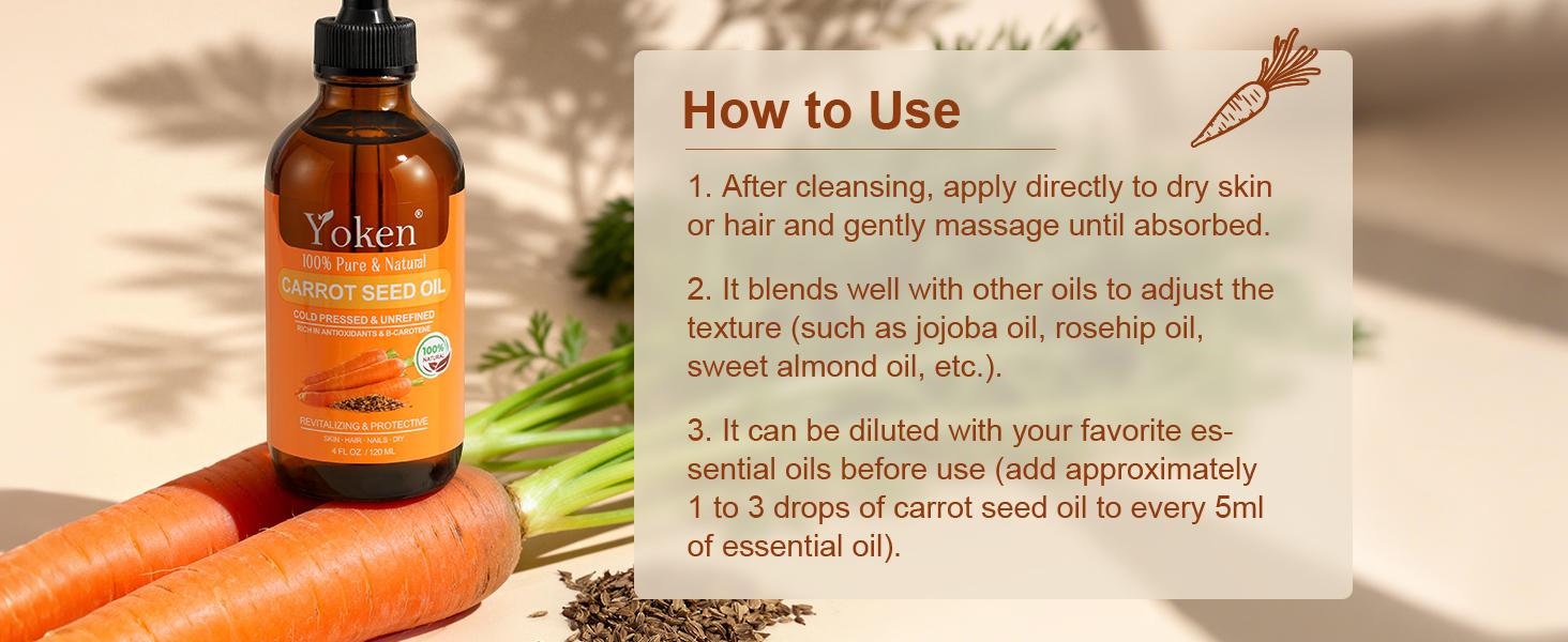 Yoken Cold Pressed Carrot Seed 4 fl oz Pure Cosmetic Carrier, Moisturizing Hydrating Body Care for Skin & Hair – Lightweight for Scalp Massage, Nail Care & Essential Oil Blends