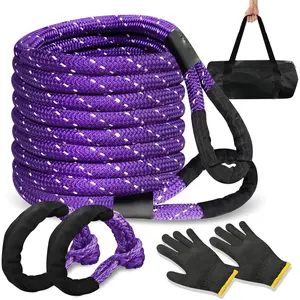 Kinetic Energy  Rope 1" x 30ft,with Soft Shackle and Glove,Linetic Light Reflecting Tow Rope for 4WD Pick Up , SUV, ATV, UTV