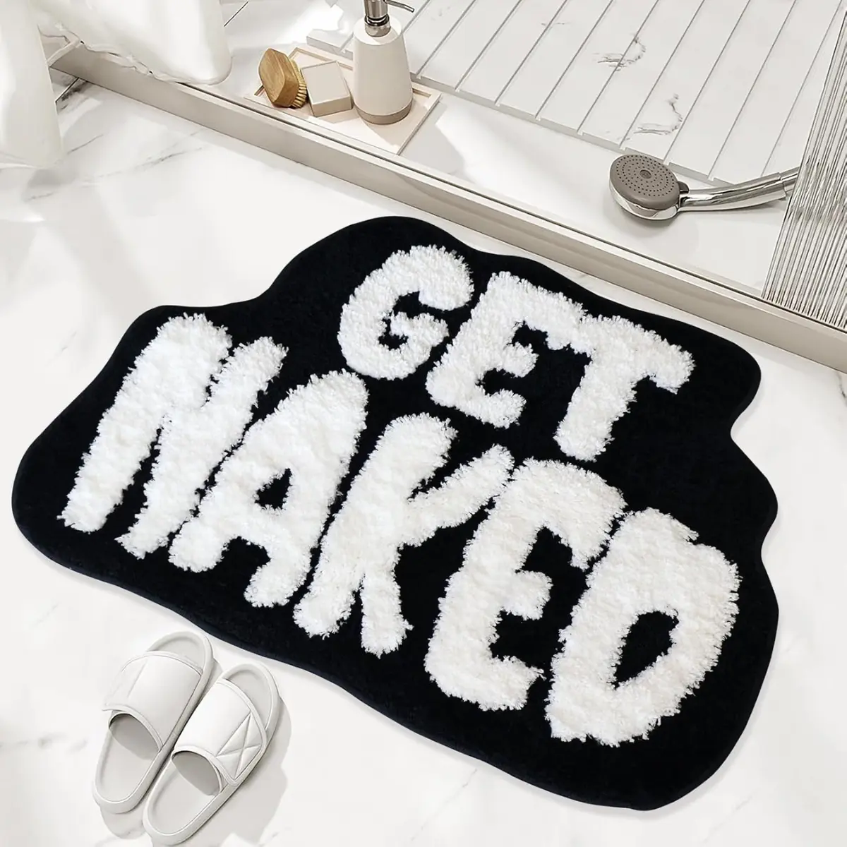 Funny Get Naked Bath Mat 20x27 Inch, Soft Non-Slip Bathroom Rug