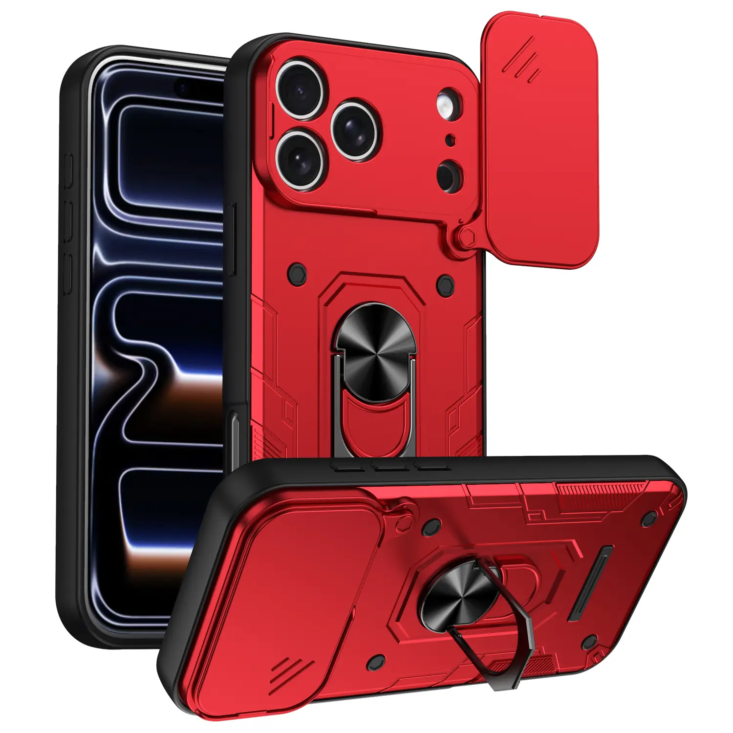 MECHA-STYLE,Heavy Duty Polycarbonate Cellphone Case - Impact Protection, 360° Rotating Kickstand, Slide Camera Privacy Cover, Built-in MagSafe Magnet, 100+ Angle Adjustment Handheld Devices Accessory for iPhone 16/17 series(Black/Blue/Red/Purple/Orange)