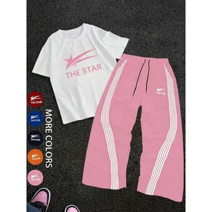 Two-Piece Set Men's Letter Print Short Sleeve Tee & Tracksuit Pants Set, Regular Fit Round Neck T-shirt & Jogger Pants, Casual Fashion Breathable Men Two-piece for Gym Workout Running