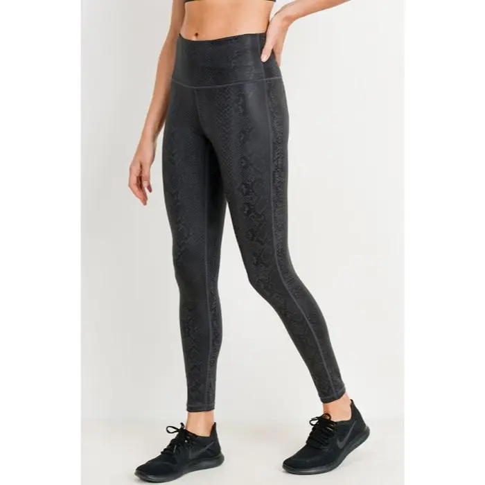 Women’s Black Mamba Snake Foil Print High-Waist Leggings – Glossy Sculpting Fit That Moves With You - Sculpting Compression Activewear for Gym & Athleisure