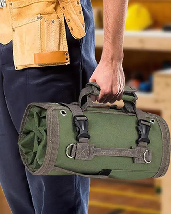 Quick Roll-Up Multi-Compartment Portable Soft-Sided Tool Bag - Fast Access Tool Organizer for Wrenches, Ratchets, Pliers, Screwdrivers, Sockets, Hardware (No Bulky Toolbox Carry Needed), Multi-Compartment Tool Bags, Portable Tool Bags