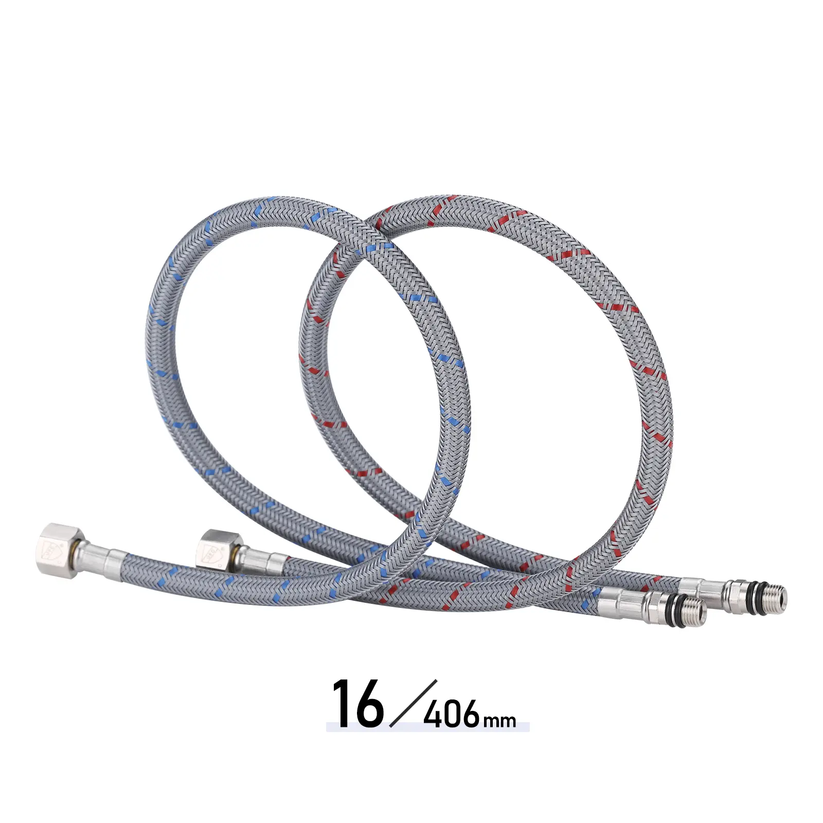 WOWOW Brass Leakproof Flexible Supply Lines - 1 Pair 16" Simple Install in Minutes Faucet Hoses, 3/8" Female Compression Thread, M10 Male Brass Connector, Braided Nylon Resists Rust, Sealing Washer for Bathroom Sink Water, 16 Inch