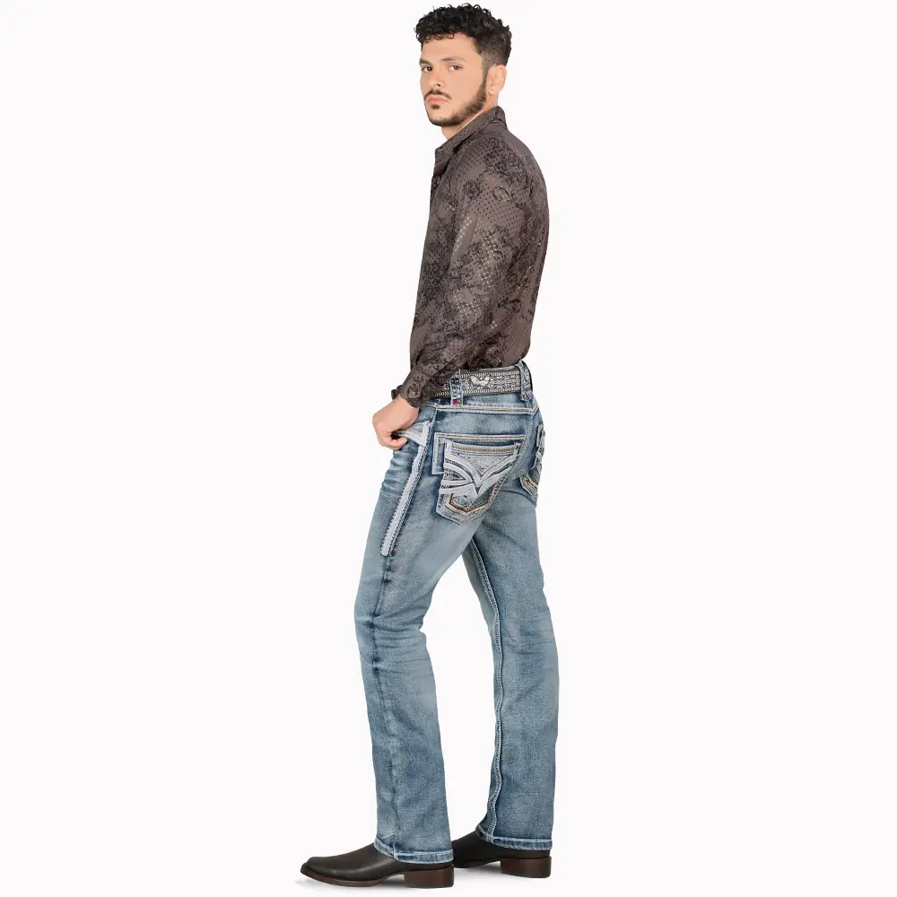 LAMASINI Cowboy Heavy Denim Jeans LM12101 Medium Blue color for Men