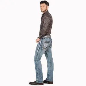 LAMASINI Cowboy Heavy Denim Jeans LM12101 Medium Blue color for Men
