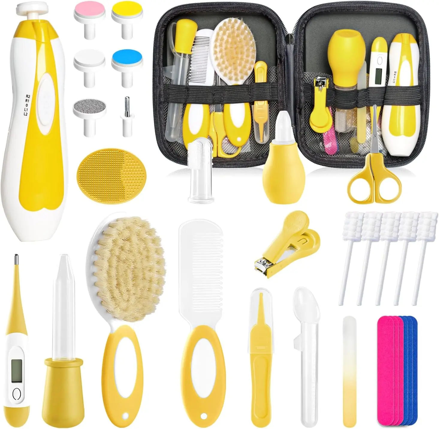 31PCS Upgraded Safety Baby Grooming & Healthcare Kit, Newborn Infant Nursery Care Set, Yellow Baby Care Products