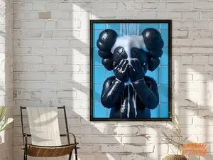 Blue Kaws Shower Hypbeast Poster - Wall Art for Shower, Kaws Poster, Washroom Wall Decor, Kaws Wall Art