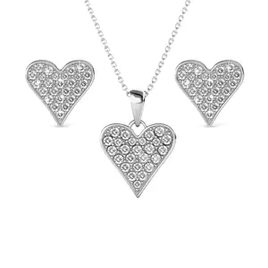 Cecilia 18k White Gold Heart Necklace and Stud Earrings Jewelry Set with Crystals