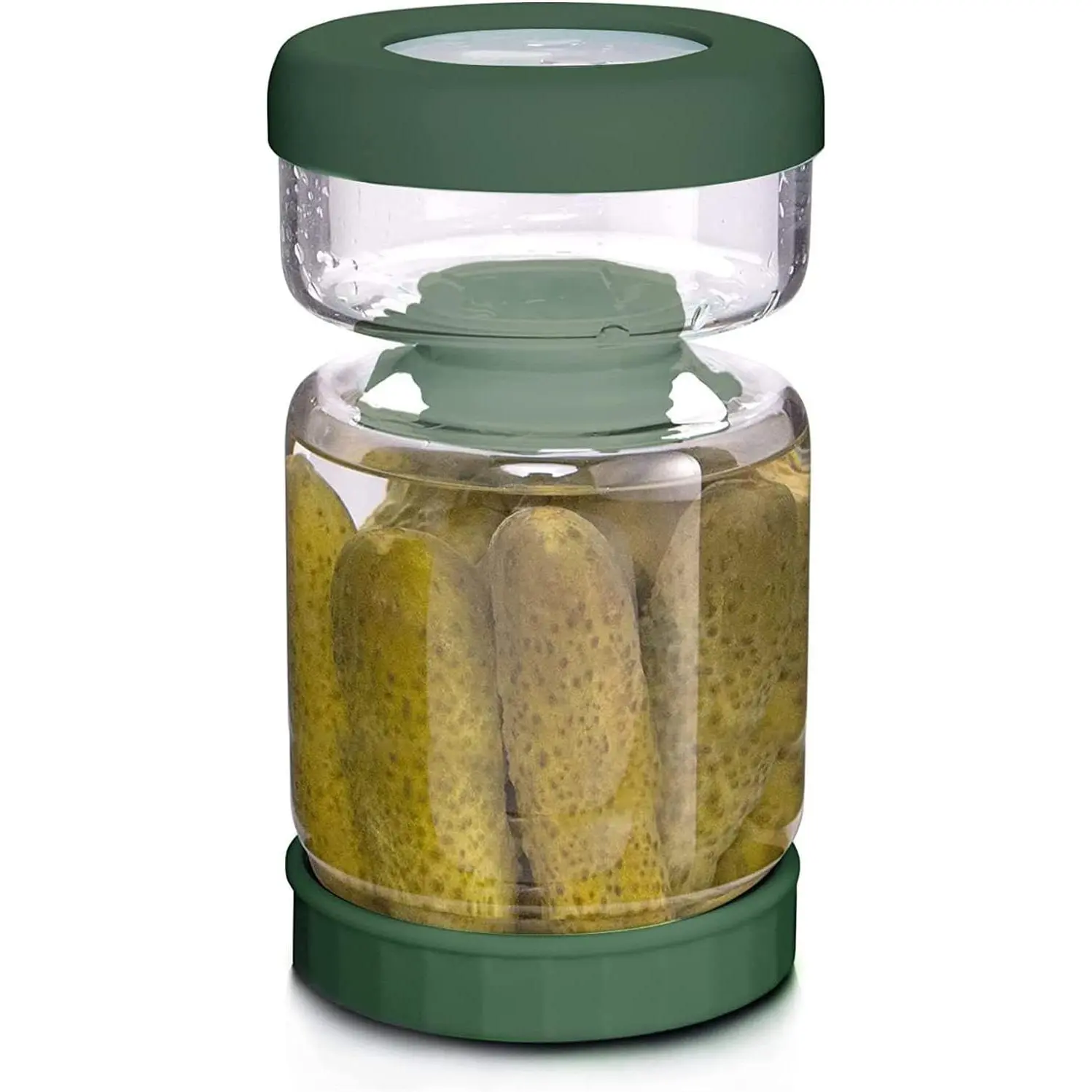 Glass Pickle Jar, 34 oz Olive Hourglass Jar with Strainer, Sealed Glass Jar Pickle Juice Separator Flip Lid Pickle Jar Suitable for Cucumbers and Jalapeños