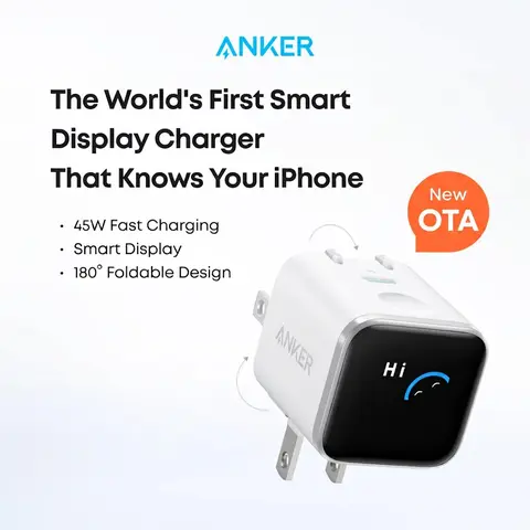 【OTA  Update for iPhone 18 】Anker 45W Fast Charging USB-C Charger with LED Display ，for iPhone 18 Pro New iPhone Recognition and AVS Support via OTA Update, Care Mode Extends Battery Life, Phone Charger for iPhone 18/17 Pro Max7/16/15 Series