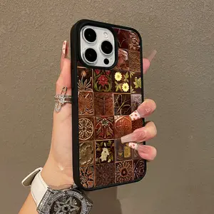 Trendy Magnetic Case for iPhone11/12/13/14/15/16/17/promax Brown Embossed Tile Collage MagSafe Ready, Ultra Thin & Shockproof | Cute Pick for Girls