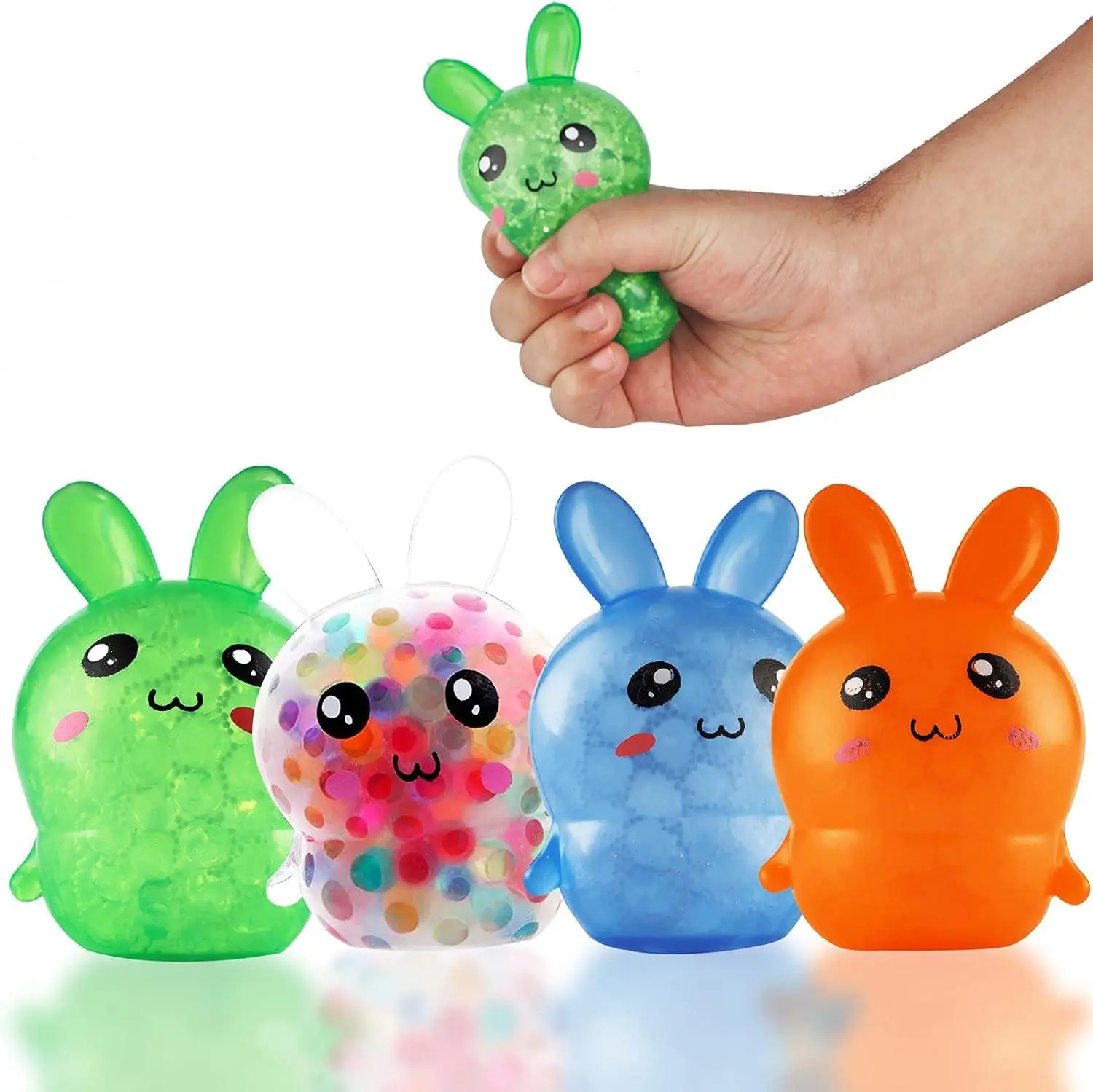 Squishy Easter Bunny Stress Balls (4 Pack) – Cute Bunny Fidget Toys, Easter Basket Stuffers, Sensory Stress Relief Balls for Kids & Adults ALMHH