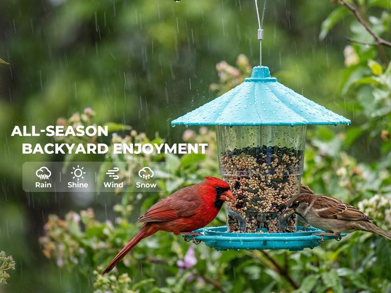 Kingsyard Adjustable Hopper Bird Feeder for Backyard Nature Watching with Rainproof Roof & Squirrel Baffle Design Holds 2.5 lbs of Seed for Extended Feeding Periods