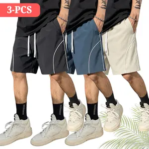 3 packs Men's Plain Solid Color Drawstring Pocket Shorts, Mens Clothing, beach vacationoutfit Athleisure Casual Elastic Waist Pockets Shorts for Summer Breathable Men's Athletic Bottoms for Daily Wear,Summer Shorts SpringStatements Black