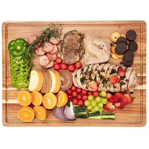 Garvee Extra Large Acacia Wood Cutting Board 18x12 Inch – 1'' Thick Reversible Butcher Block – Deep Juice Groove – Built-In Side Handles – Pre-Oiled Wooden Chopping Board for Kitchen, Meat, Vegetables, Cheese, Food Prep & Serving Tray