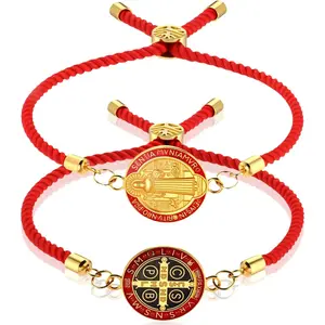 2 count Medal Blessing Gifts Red String for Protection Adjustable Valentines Day Catholic Bracelet Rosary Bracelets Gifts for Men Women Couple Friendship Birthday Confirmation