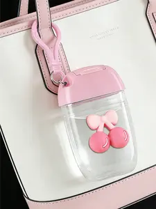 30ML Transparent Hand Sanitizer Bottle with Cherry Decorative Hook Keychain, Portable Reusable Travel Cosmetic Storage Container, Storage Bottles