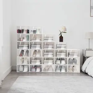 Clear Stackable Storage Boxes Set of 24 Versatile Organizer for Shoes Closet Home Decor Modular See Through Bins Lightweight Multipurpose Container Shelf Unit