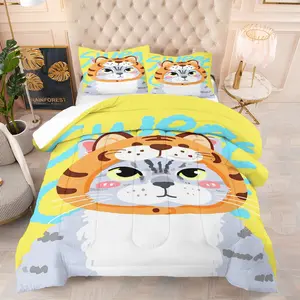 Cute Cat Pattern Bedding Set, Soft Comfortable Durable, Includes 1 Quilt and 1 or 2 Pillowcases Without Pillows, Personalized Bedroom Decoration for Children's Bedrooms, Student Dormitories, and Pet Enthusiasts