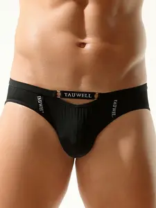 Men's Fashionable High Elasticity Tight-Fitting Low Waist Breathable Hollow Out Underwear, Comfortable Plain Color Triangle Panties