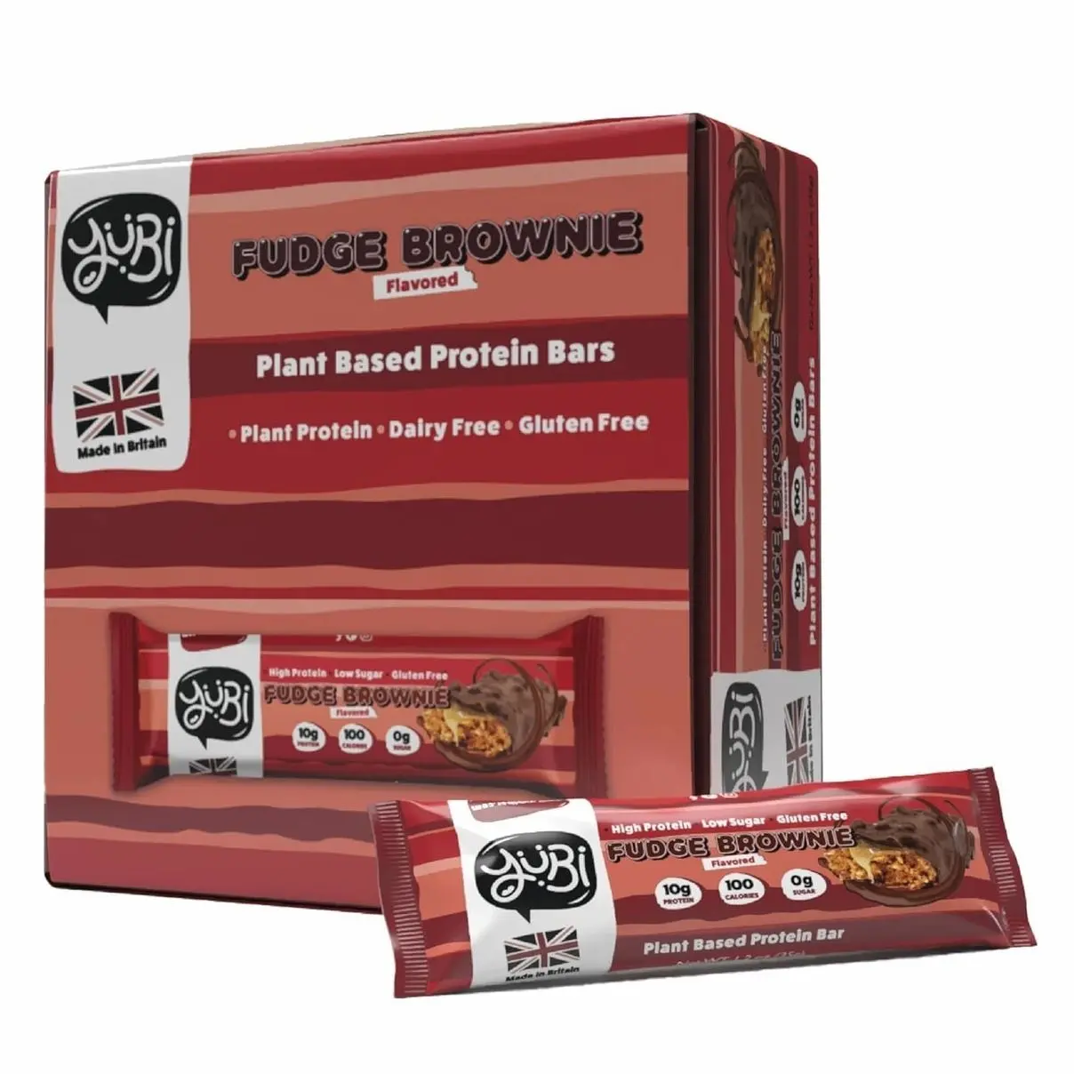 YuBi Bars - Fudge Brownie Protein Bars - 100 Calories, 10g of Protein, 0g of Sugar, Low Carb, Palm Oil Free/Non-GMO, Gluten Free, Dairy Free, Healthy Snack, Non-GMO - 14.8oz (12 Pack, Fudge Brownie)