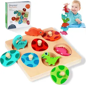 Wooden Puzzles for Toddlers 1-4 Montessori Baby Dinosaur Toys for Year Old Boy Girl Christmas Birthday Baby Easter Basket Stuffers Gifts Match Eggs Peg Puzzles Preschool Learning Toys