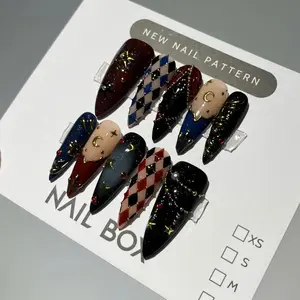 Star Moon Press On Nails | Red, Gold, Navy Holiday Nail Art