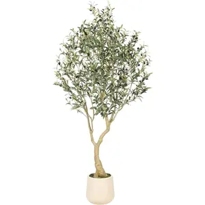 6ft Artificial Olive Tree with Tall Exquisite Planter - Realistic Faux Olive Tree with Thick Trunk and Lifelike Fruits - Large  Olive Tree for  Office Decor