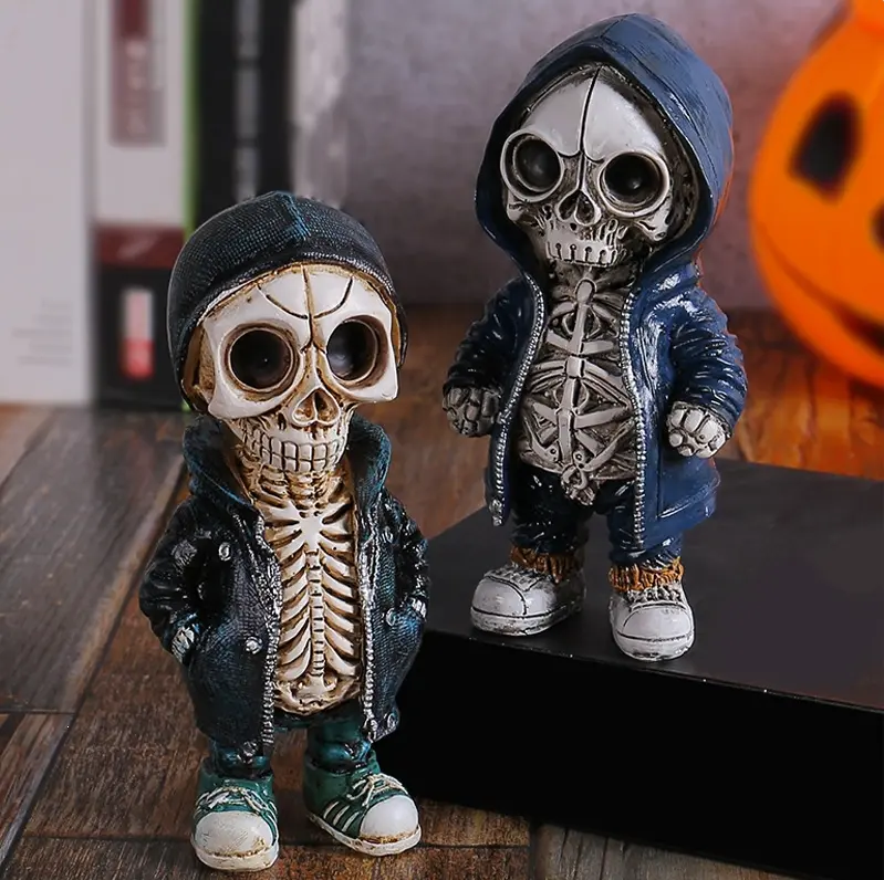 Gothic Resin Skeleton Statue, Halloween Desktop Display Figurine, Fireplace Autumn Haunted House Ornament, Home   Collectible Gift garden decor supply funny decoration sculpture outdoor lawn