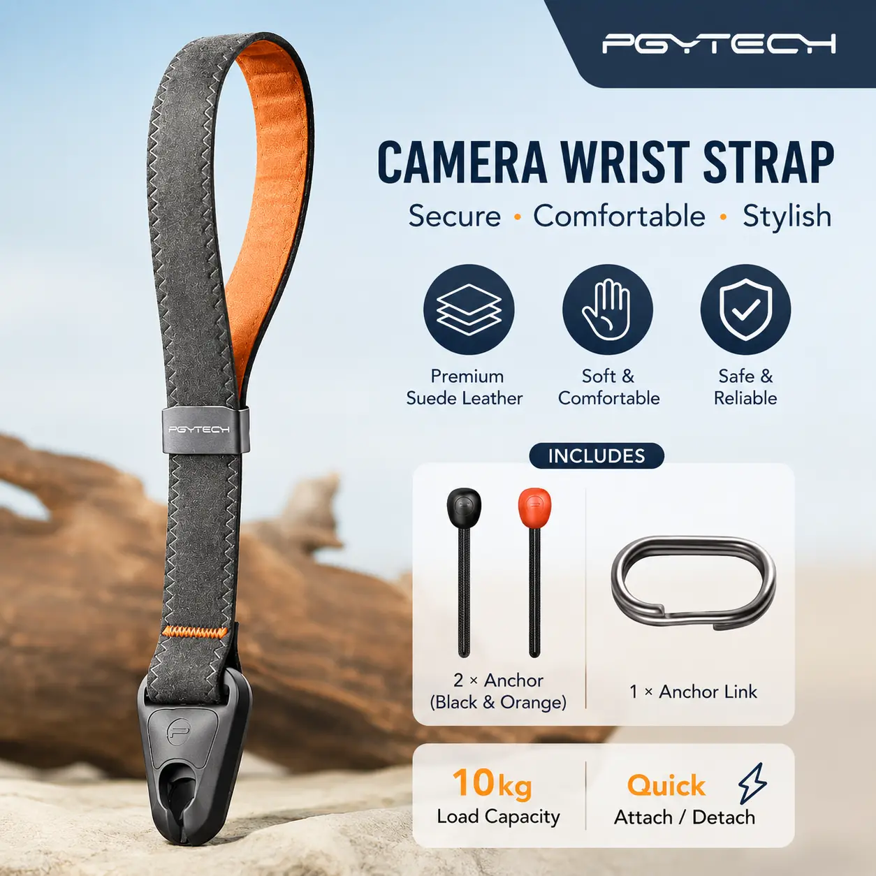 PGYTECH Adjustable Quick Release Camera Wrist Strap - Secure Hand Strap for Sony, Nikon, Canon, GoPro, DSLR, Mirrorless Cameras - Perfect for Photographers Grey tiktokshopbacktoschool